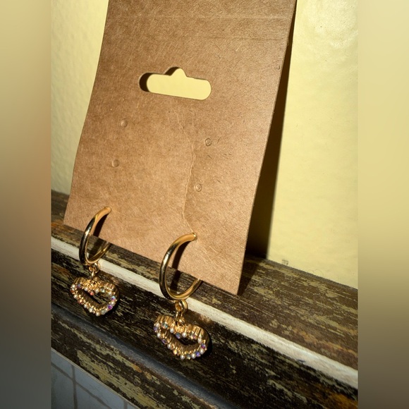 Wild Fable Gold Heart Earrings with Sparkling Accents - Picture 2 of 2
